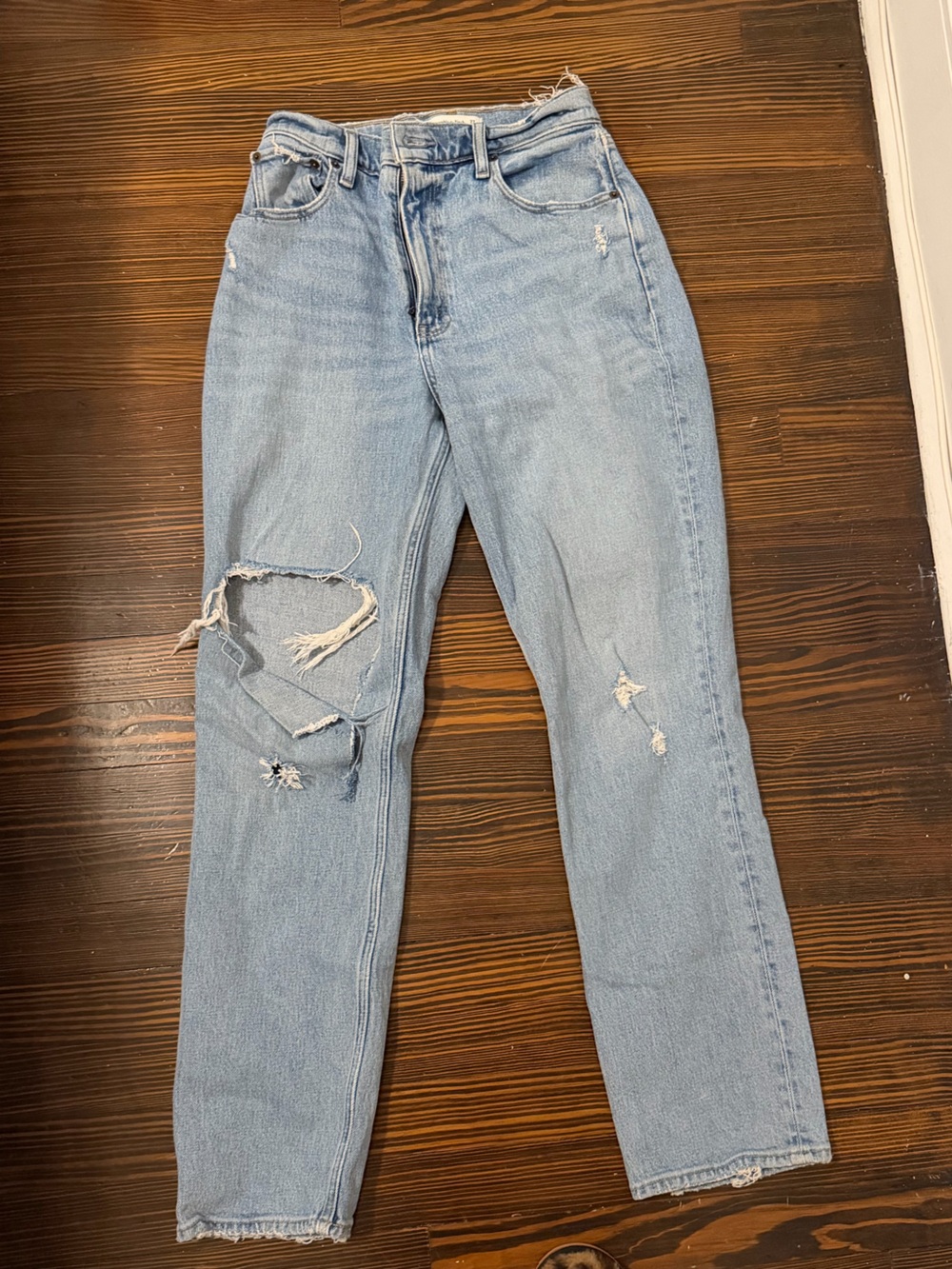 Abercrombie & Fitch Light Blue Distressed Straight Leg Jeans